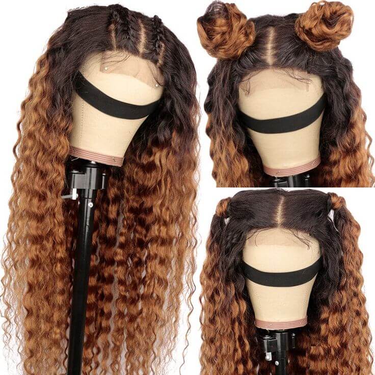 QVR Deep Wave 1B/30 Ombre Honey Brown Color Glueless 4x4 Lace Closure Wig 100% Virgin Human Hair Wigs - Image 7