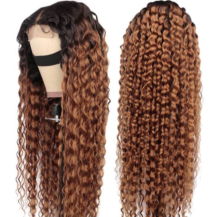 QVR Deep Wave 1B/30 Ombre Honey Brown Color Glueless 4x4 Lace Closure Wig 100% Virgin Human Hair Wigs - Image 8