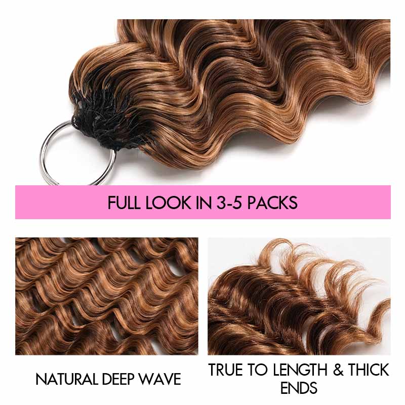 QVR Deep Wave Feather Crochet Human Hair Highlight #P4/27 Miracle Knots Crochet Weave Hair Extensions - Image 3