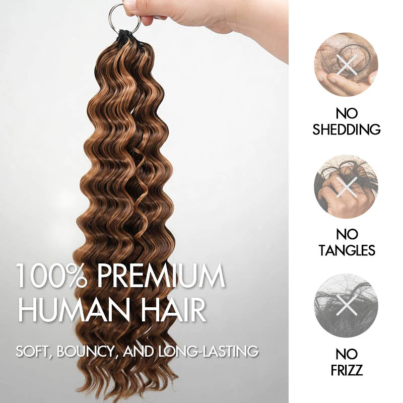 QVR Deep Wave Feather Crochet Human Hair Highlight #P4/27 Miracle Knots Crochet Weave Hair Extensions - Image 5
