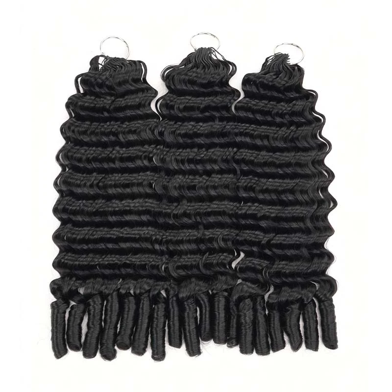 QVR Deep Wave Feather Crochet Human Hair with Sprial Ends Machine Made Crochet Weave Hair Extensions - Image 10