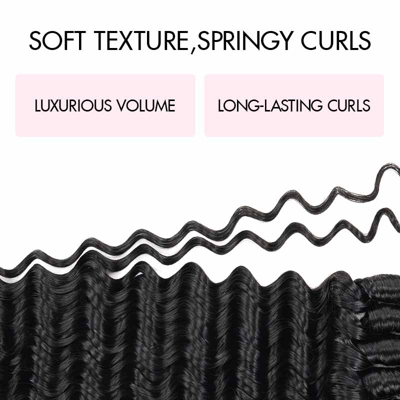 QVR Deep Wave Feather Crochet Human Hair with Sprial Ends Machine Made Crochet Weave Hair Extensions - Image 5