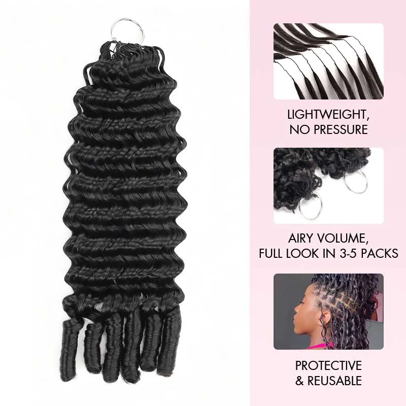 QVR Deep Wave Feather Crochet Human Hair with Sprial Ends Machine Made Crochet Weave Hair Extensions - Image 6