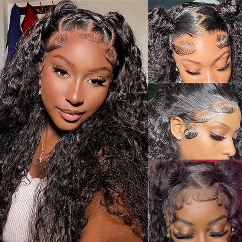 QVR Deep Wave Full Lace Wig Handmade Natural Black Human Hair Knotless Wigs - Image 2