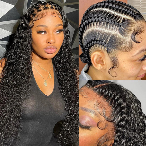 QVR Deep Wave Full Lace Wig Handmade Natural Black Human Hair Knotless Wigs - Image 3