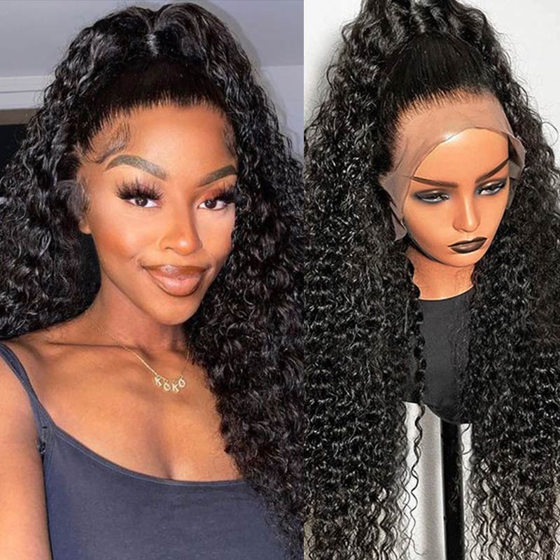 QVR Deep Wave Full Lace Wig Handmade Natural Black Human Hair Knotless Wigs - Image 4