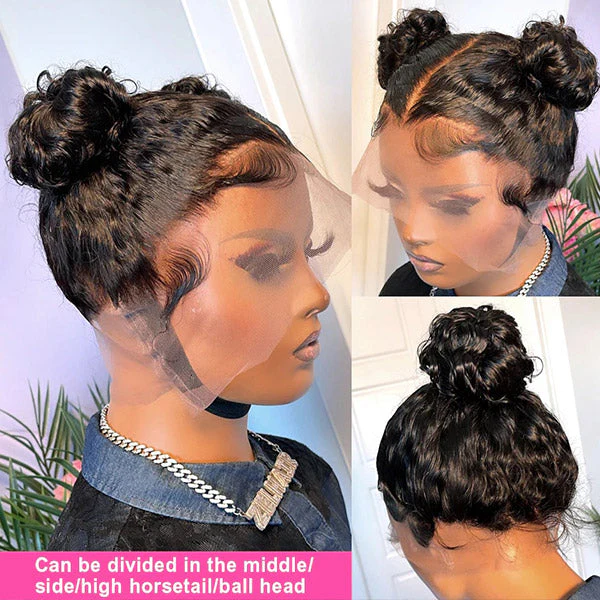 QVR Deep Wave Full Lace Wig Handmade Natural Black Human Hair Knotless Wigs - Image 5