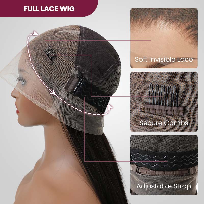 QVR Deep Wave Full Lace Wig Handmade Natural Black Human Hair Knotless Wigs - Image 7