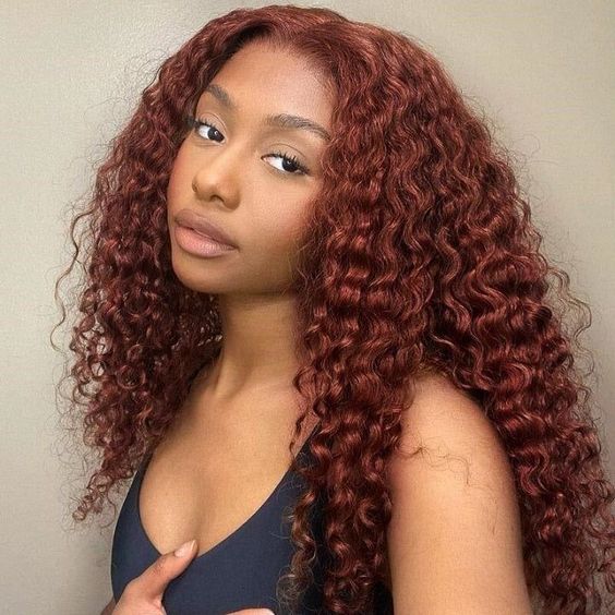 QVR Deep Wave Reddish Brown 13x4 Lace Frontal Wigs Pre-plucked Human Hair Wigs - Image 2