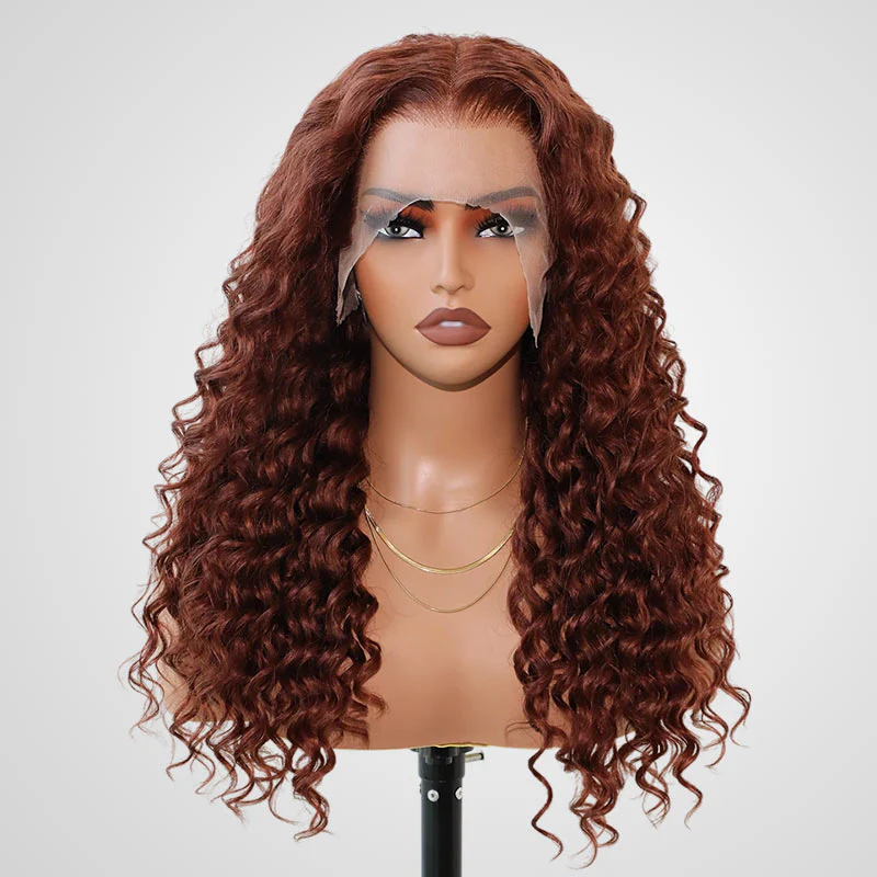 QVR Deep Wave Reddish Brown 13x4 Lace Frontal Wigs Pre-plucked Human Hair Wigs - Image 3