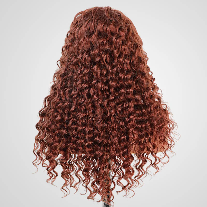 QVR Deep Wave Reddish Brown 13x4 Lace Frontal Wigs Pre-plucked Human Hair Wigs - Image 5