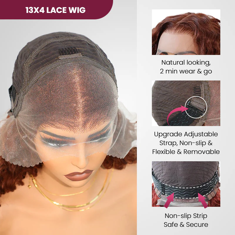 QVR Deep Wave Reddish Brown 13x4 Lace Frontal Wigs Pre-plucked Human Hair Wigs - Image 6
