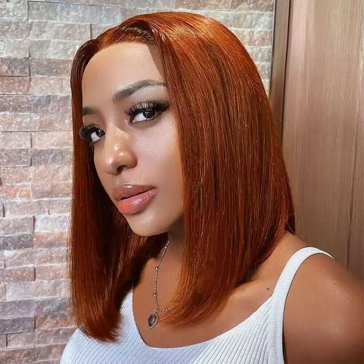 QVR Dirty Oranage Color Short Bob Wigs 5x5 Pre-cut Lace Straight Human Hair Wigs - Image 3