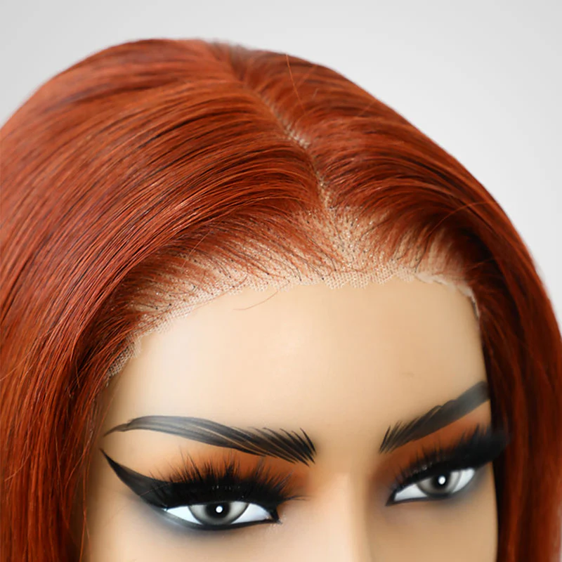 QVR Dirty Oranage Color Short Bob Wigs 5x5 Pre-cut Lace Straight Human Hair Wigs - Image 6