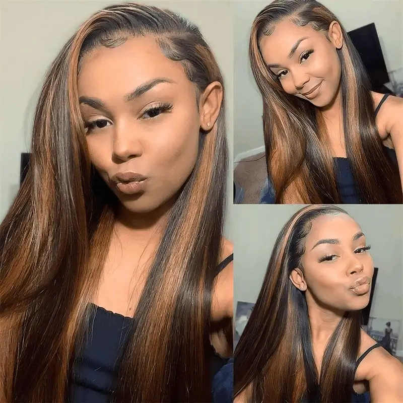 QVR #FB30 Straight Full Lace Wig Handmade Highlights Human Hair Knotless Wigs - Image 3