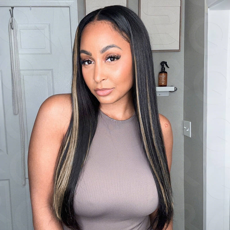 QVR Flawless Straight Human Hair Bundle Black Blonde Highlights Sew In Hair Extensions - Image 3