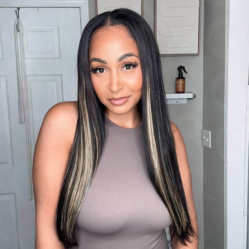 QVR Flawless Straight Human Hair Bundle Black Blonde Highlights Sew In Hair Extensions - Image 4