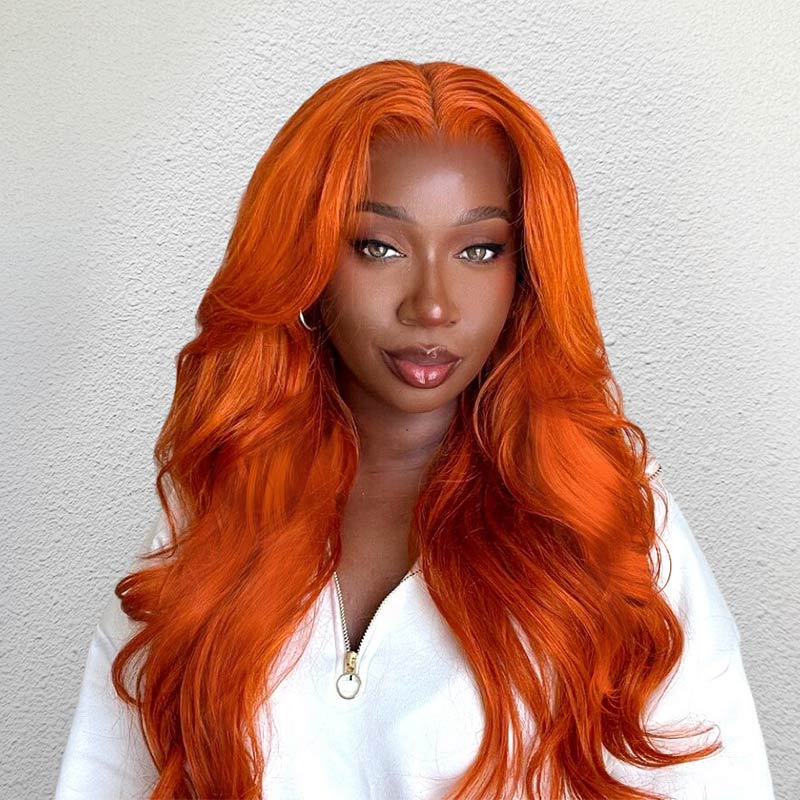 QVR Ginger Orange Body Wave Wigs Brazilian Virgin Hair 4x4 Lace Closure Wigs Pre Plucked with Baby Hair - Image 3