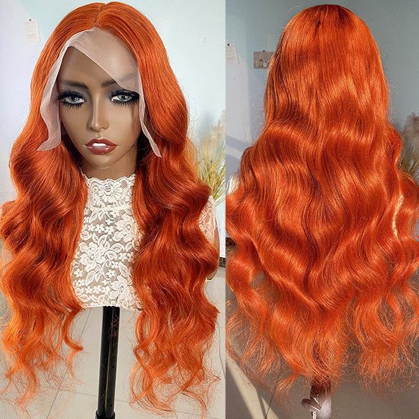 QVR Ginger Orange Body Wave Wigs Brazilian Virgin Hair 4x4 Lace Closure Wigs Pre Plucked with Baby Hair - Image 4