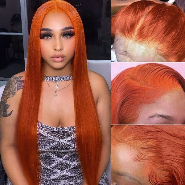 QVR Ginger Orange Body Wave Wigs Brazilian Virgin Hair 4x4 Lace Closure Wigs Pre Plucked with Baby Hair - Image 8