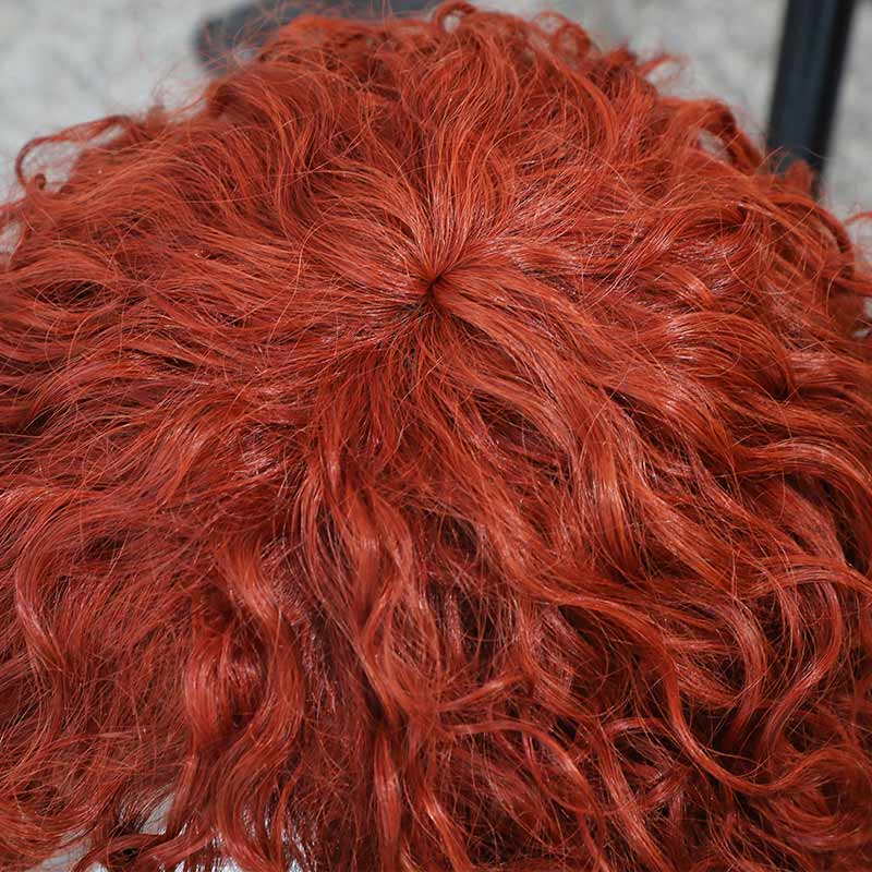 QVR Ginger Orange Color Water Wave Machine Made Wig With Bang Short Bob Wigs - Image 5