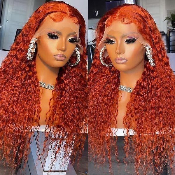 QVR Ginger Orange Lace Part Wigs Curly 13x4 Lace Frontal Human Hair Wigs - Image 4