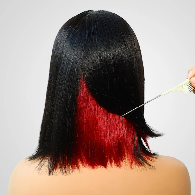 QVR Glueless 13x4 Peekaboo Highlights Red Colored Transparent Lace Human Hair Bob Wigs - Image 7
