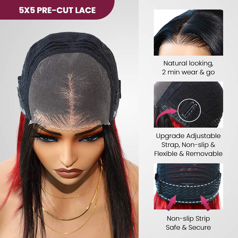 QVR Glueless 13x4 Peekaboo Highlights Red Colored Transparent Lace Human Hair Bob Wigs - Image 8