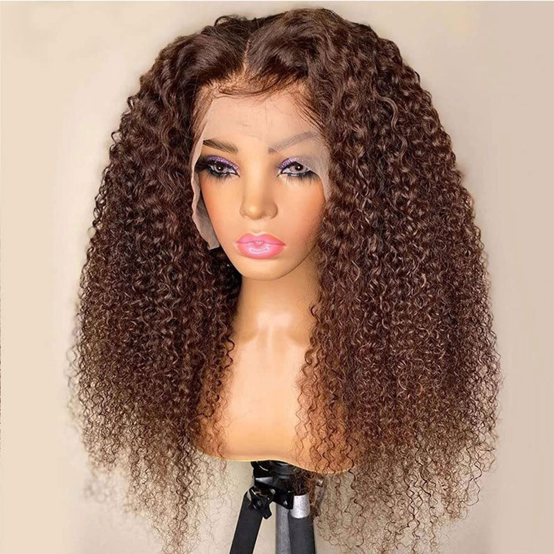 QVR Glueless Auburn Brown 13x4 Lace Frontal Wig Kinky Curly Reddish Brown Color Human Hair Wigs - Image 7