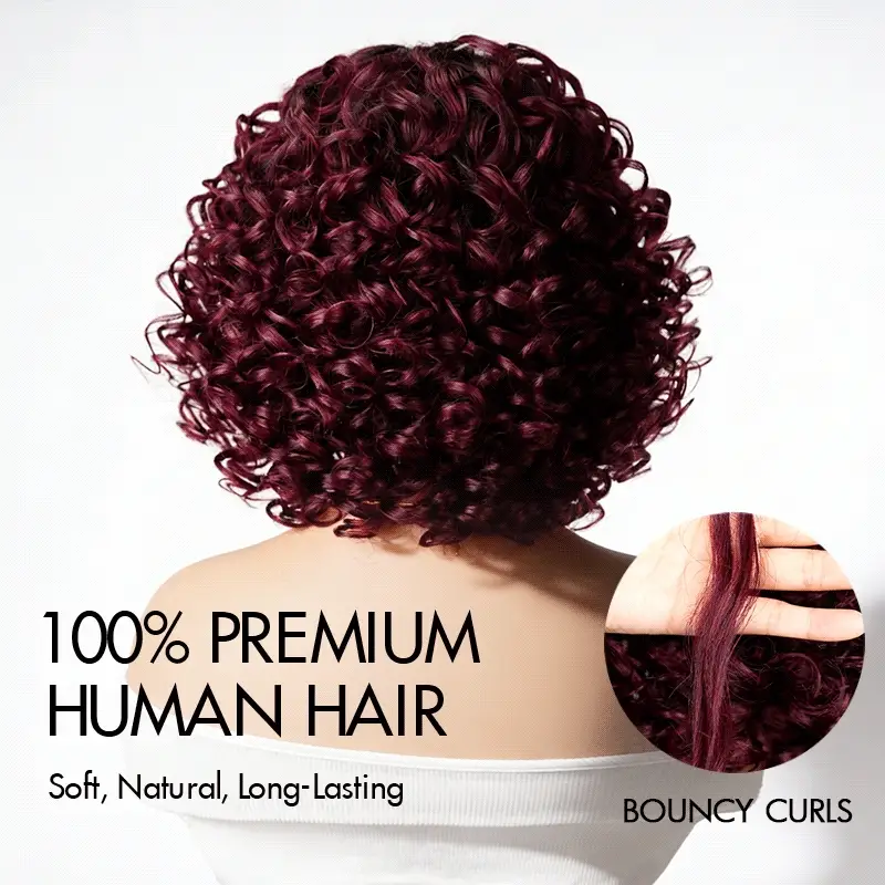 QVR Glueless Big Curly V Part Wig Ombre #T1B/99J Human Hair Short Bob Wig - Image 3