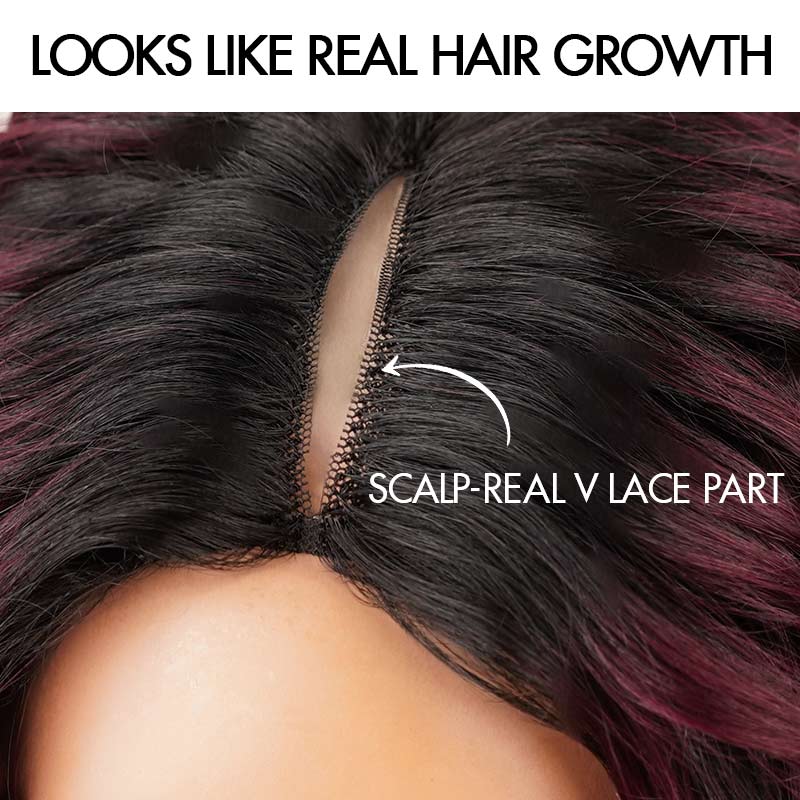 QVR Glueless Big Curly V Part Wig Ombre #T1B/99J Human Hair Short Bob Wig - Image 4