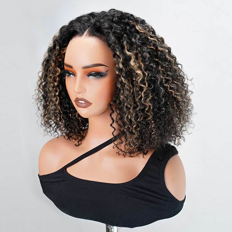 QVR Glueless Blonde Highlight Short Bob Wig Water Wave 5x5 Pre-cut Lace Closure Human Hair Wigs - Image 3