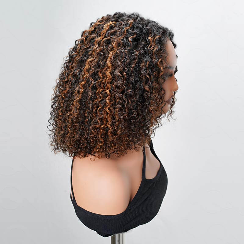 QVR Glueless Brown Highlight Short Bob Wig Deep Wave 5x5 Pre-cut Lace Closure Human Hair Wigs - Image 3