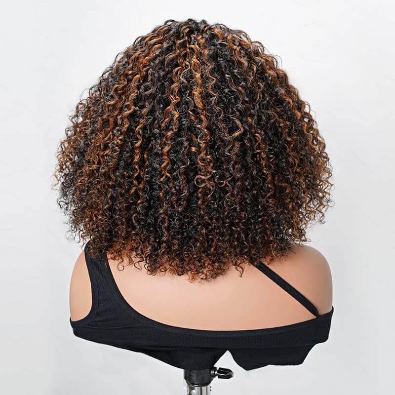 QVR Glueless Brown Highlight Short Bob Wig Deep Wave 5x5 Pre-cut Lace Closure Human Hair Wigs - Image 4