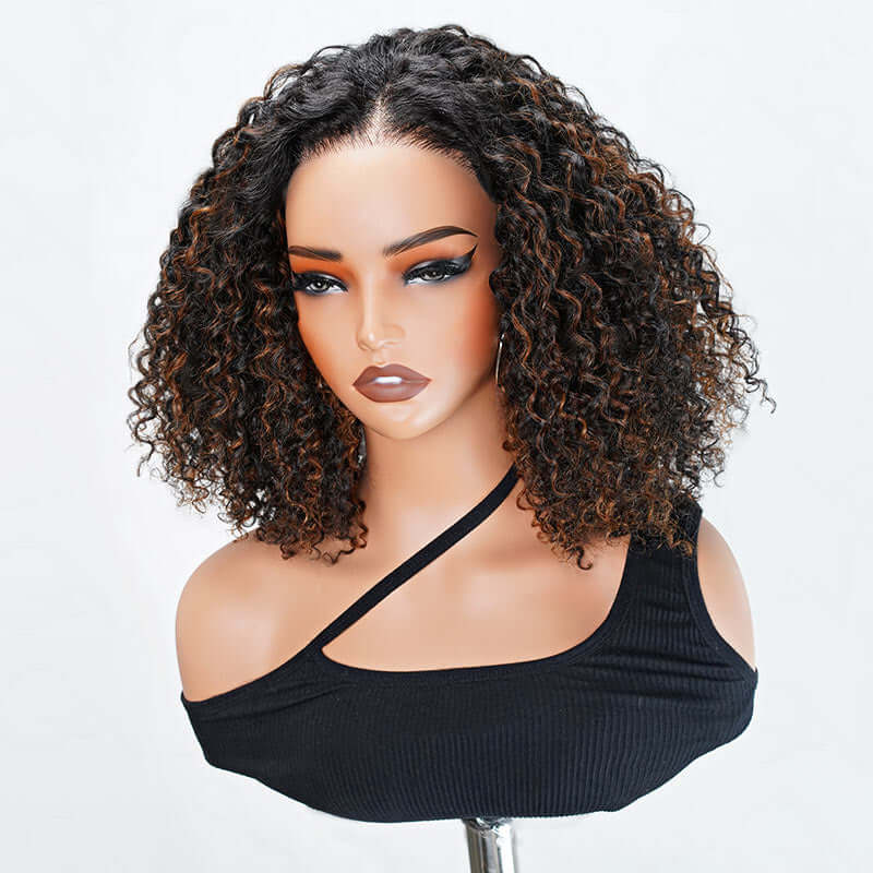 QVR Glueless Brown Highlight Short Bob Wig Deep Wave 5x5 Pre-cut Lace Closure Human Hair Wigs - Image 5