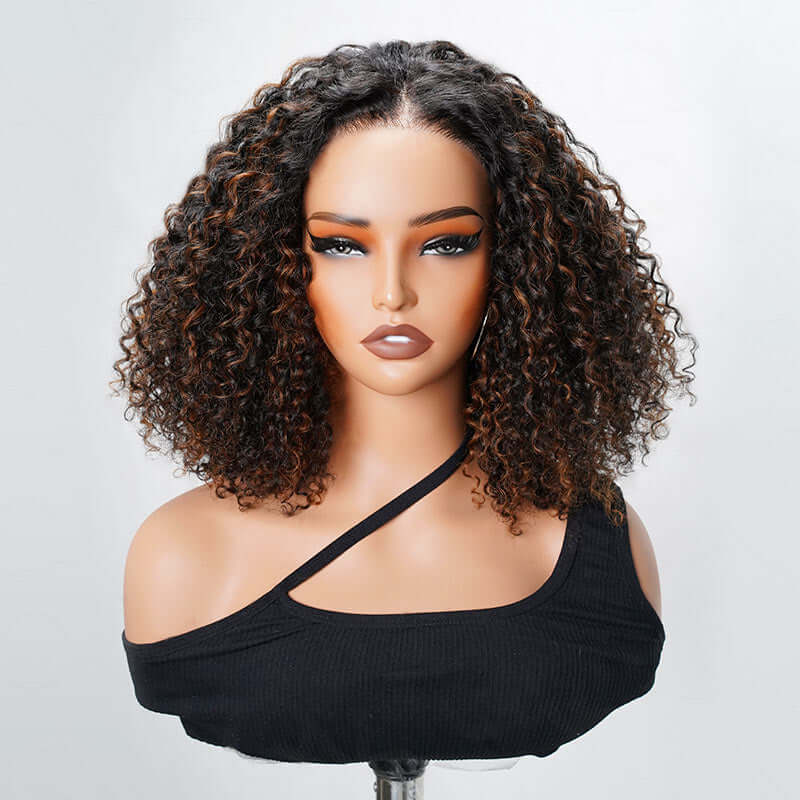QVR Glueless Brown Highlight Short Bob Wig Deep Wave 5x5 Pre-cut Lace Closure Human Hair Wigs - Image 6