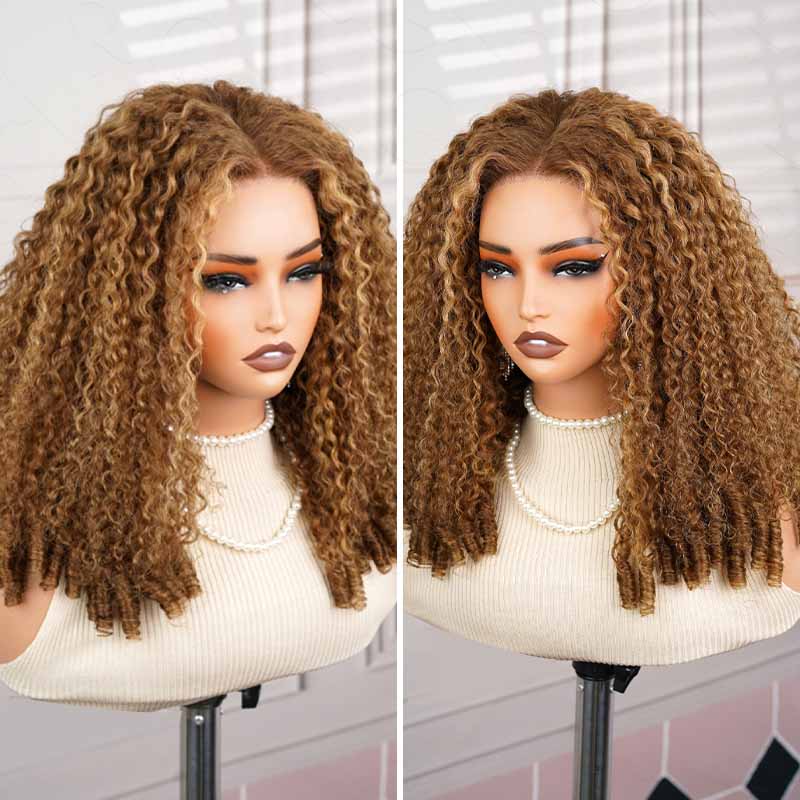 QVR Glueless Burmese Curly #T1B/4 Dark Brown 5X5 Pre-cut Lace Closure Wig with Black Roots Human Hair Wigs 210% Density - Image 8