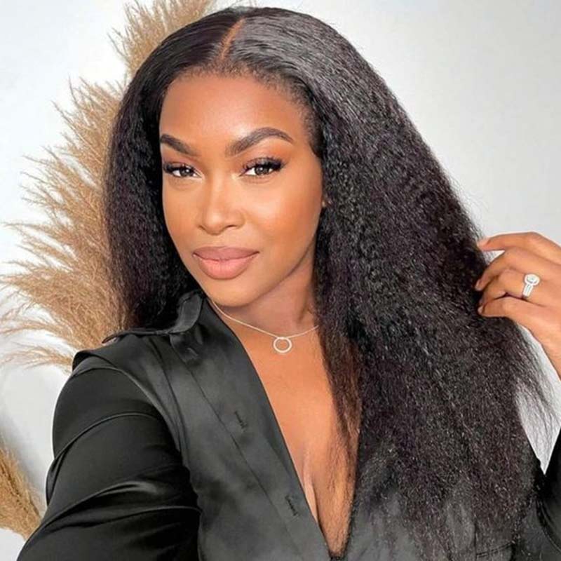 QVR Glueless Curly Edge Kinky Straight 13x4/13x6 Transparent Lace Front Human Hair Wigs - Image 3