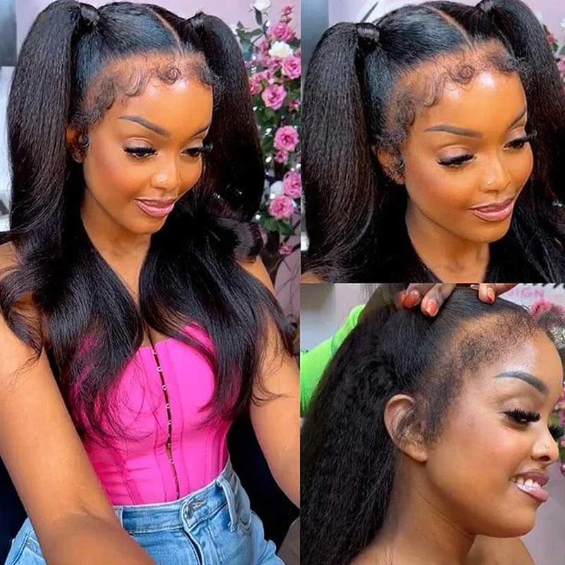 QVR Glueless Curly Edge Kinky Straight 13x4/13x6 Transparent Lace Front Human Hair Wigs - Image 5