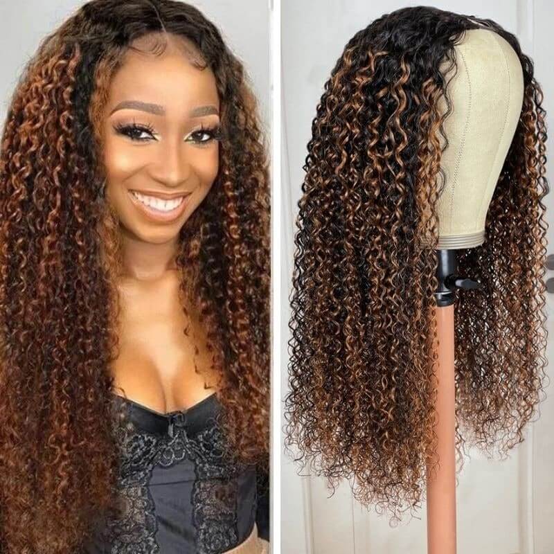 QVR Glueless Curly V Part Wig Balayage Highlights Beginner Friendly Upgrade U Part Wig - Image 2