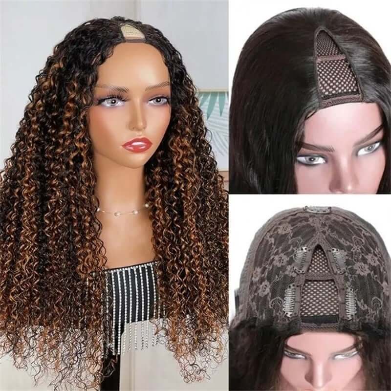 QVR Glueless Curly V Part Wig Balayage Highlights Beginner Friendly Upgrade U Part Wig - Image 7