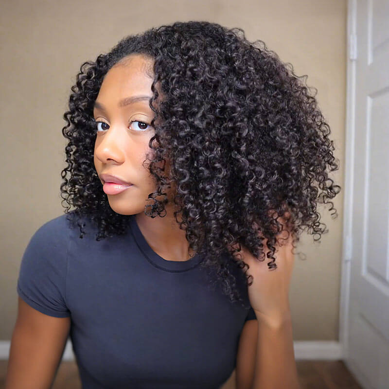 QVR Glueless Kinky Curly Half Wig 250% Density Human Hair Wig Wear Go Flip Over Wig - Image 5