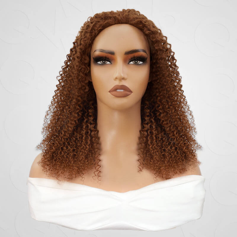 QVR Glueless Auburn Brown Kinky Curly Half Wig 250% Density Human Hair Wig Wear Go Flip Over Wig - Image 10