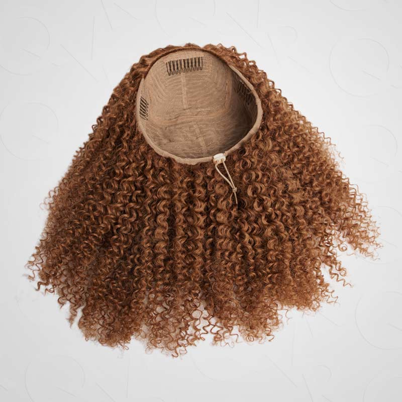QVR Glueless Auburn Brown Kinky Curly Half Wig 250% Density Human Hair Wig Wear Go Flip Over Wig - Image 11