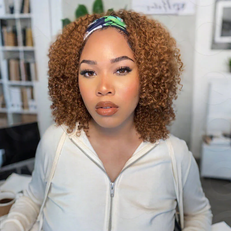QVR Glueless Auburn Brown Kinky Curly Half Wig 250% Density Human Hair Wig Wear Go Flip Over Wig - Image 3