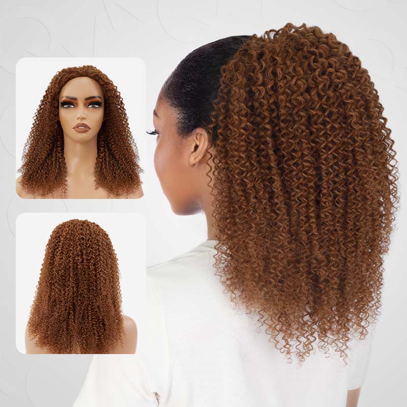 QVR Glueless Auburn Brown Kinky Curly Half Wig 250% Density Human Hair Wig Wear Go Flip Over Wig - Image 6