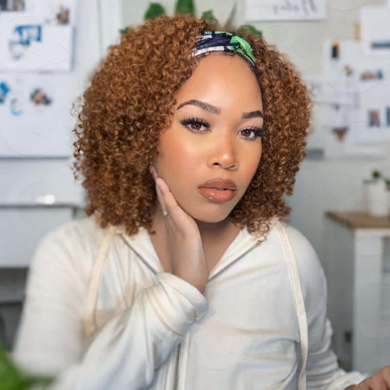 QVR Glueless Auburn Brown Kinky Curly Half Wig 250% Density Human Hair Wig Wear Go Flip Over Wig - Image 7