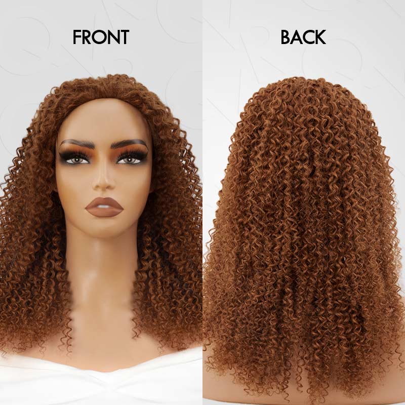 QVR Glueless Auburn Brown Kinky Curly Half Wig 250% Density Human Hair Wig Wear Go Flip Over Wig - Image 8