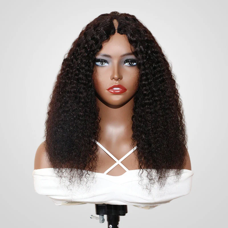 QVR Glueless Jerry Curly V Part Wigs Full Density No Leave Out Wear and Go Wigs - Image 4