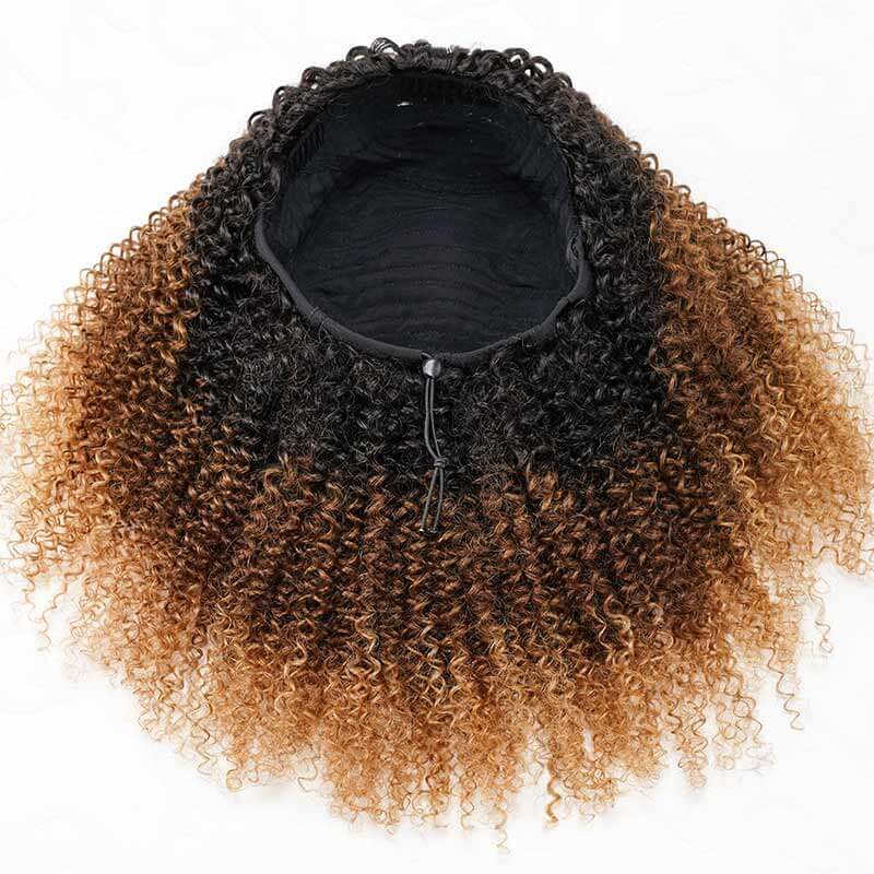 QVR Glueless Ombre Brown Blonde Kinky Curly Half Wig with Black Roots 250% Density Human Hair Wig #T1B/30/27 Wear Go Flip Over Wig - Image 4